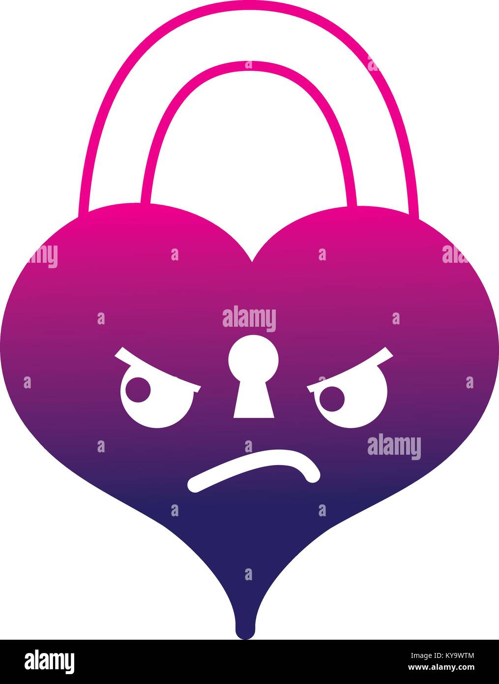 silhouette angry heart padlock kawaii personage Stock Vector Image ...