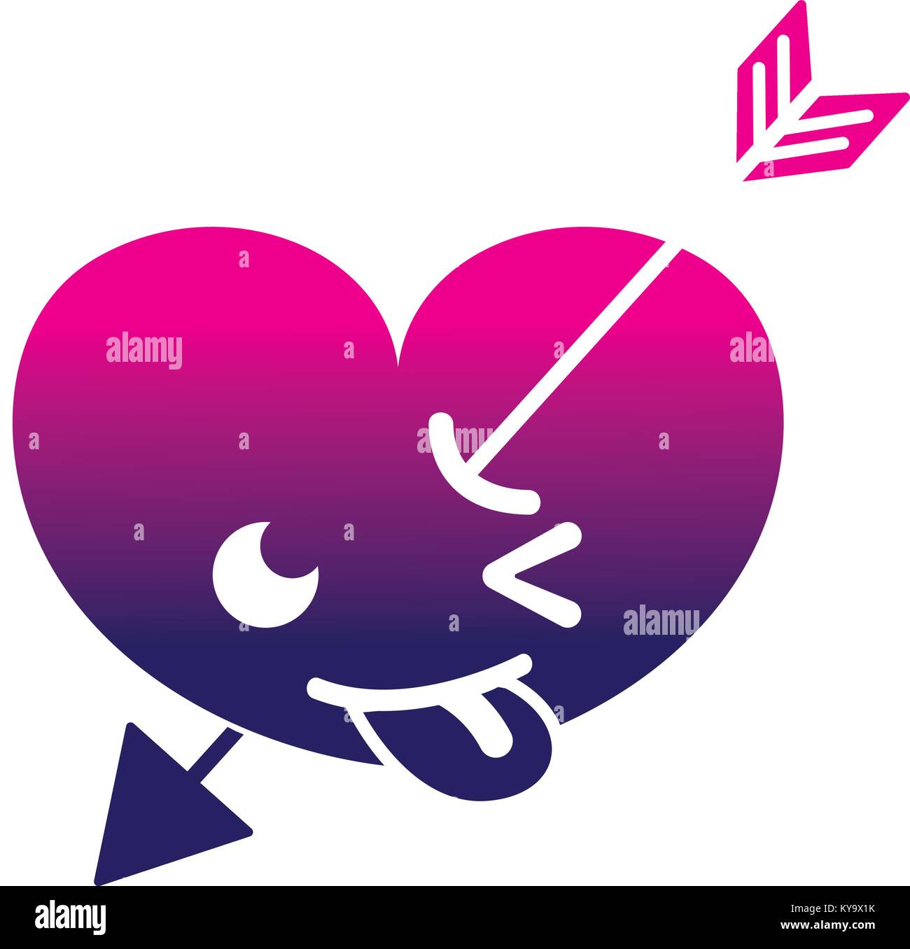 silhouette funny heart with arrow kawaii character Stock Vector Image ...