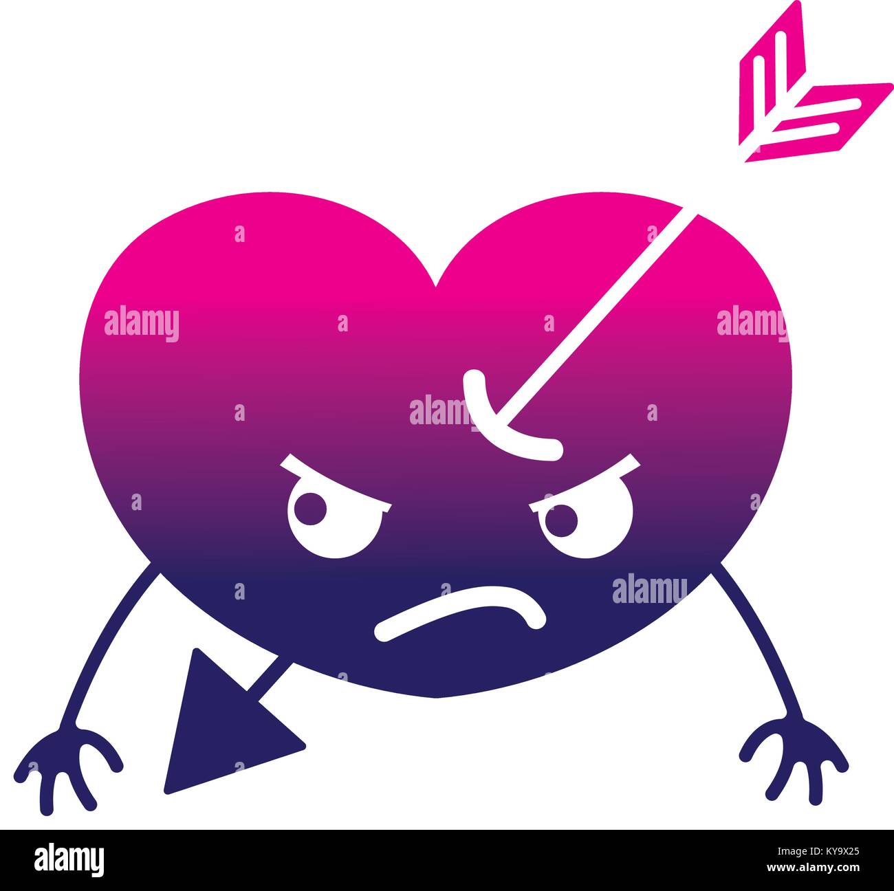 silhouette angry heart with arrow kawaii and arms Stock Vector Image ...