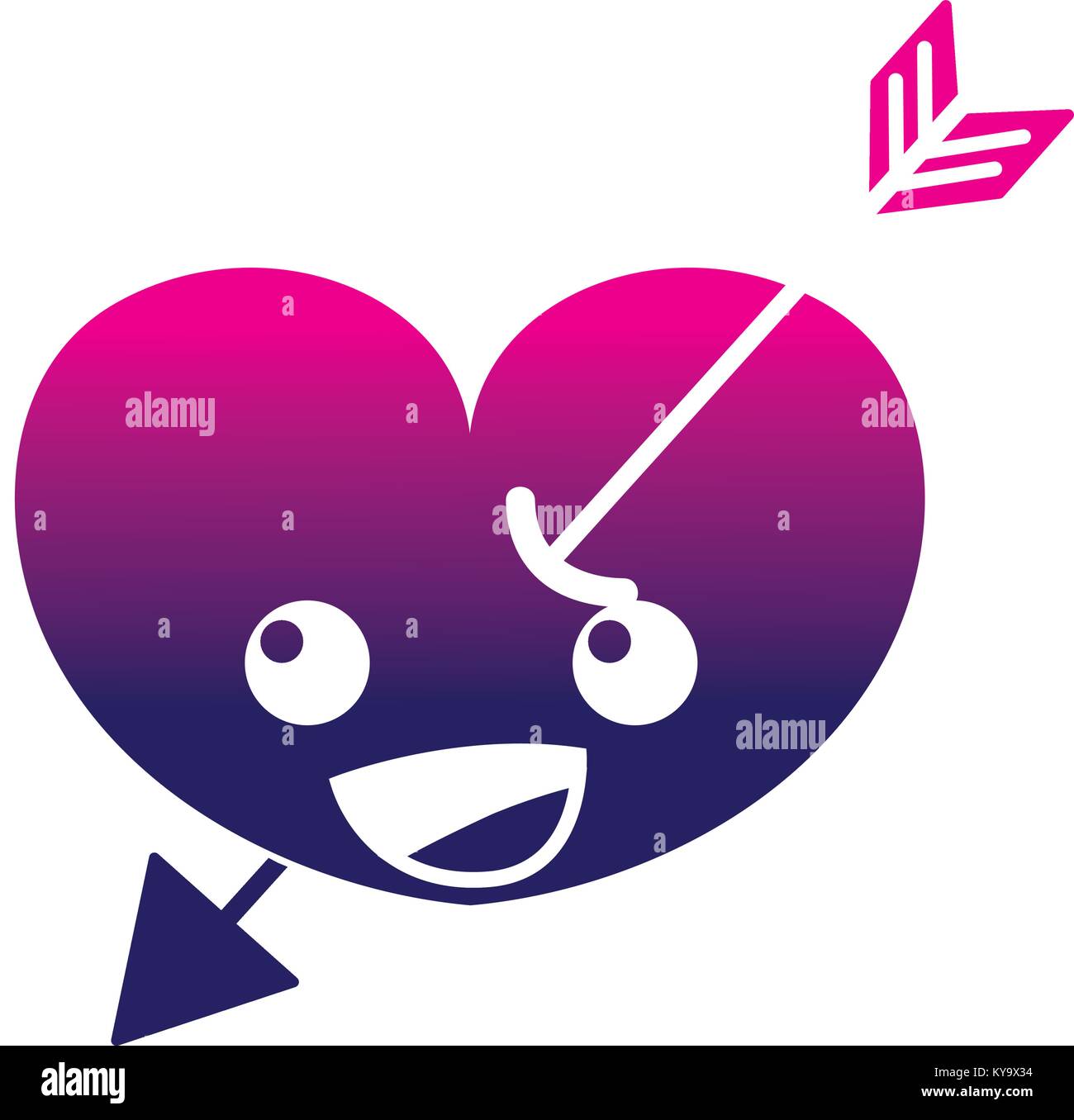 silhouette happy heart with arrow kawaii character Stock Vector Image ...