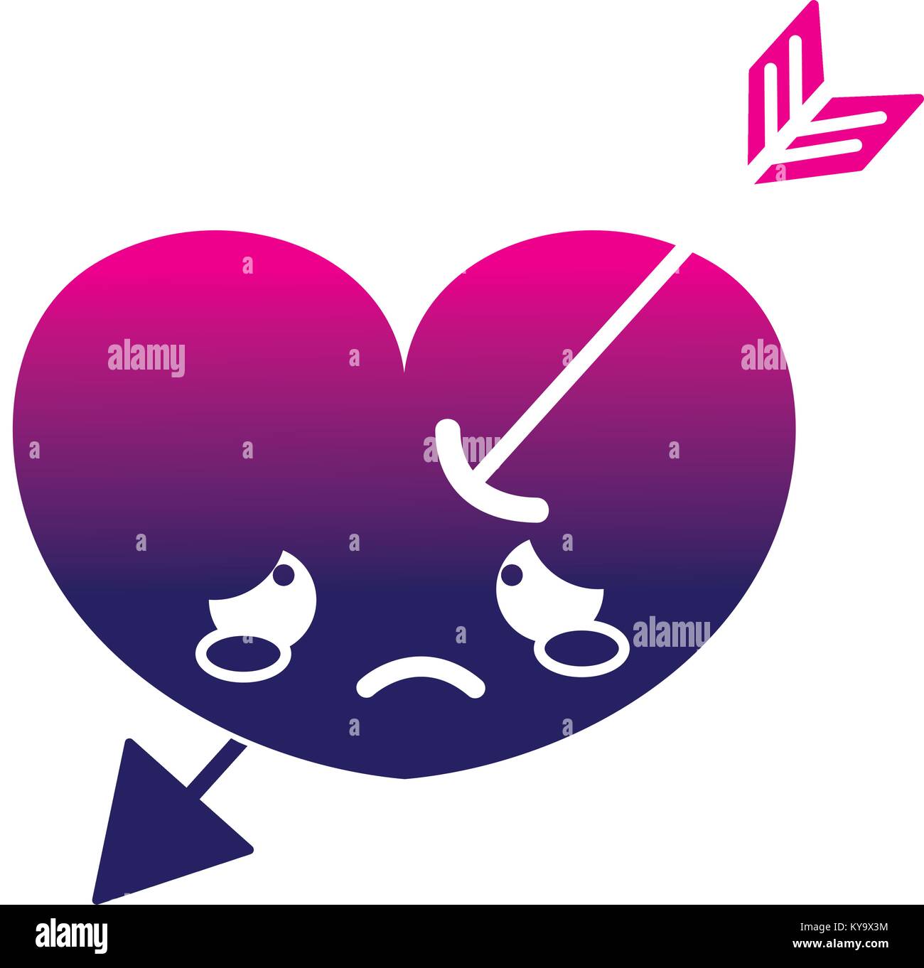 silhouette crying heart with arrow kawaii character Stock Vector Image ...
