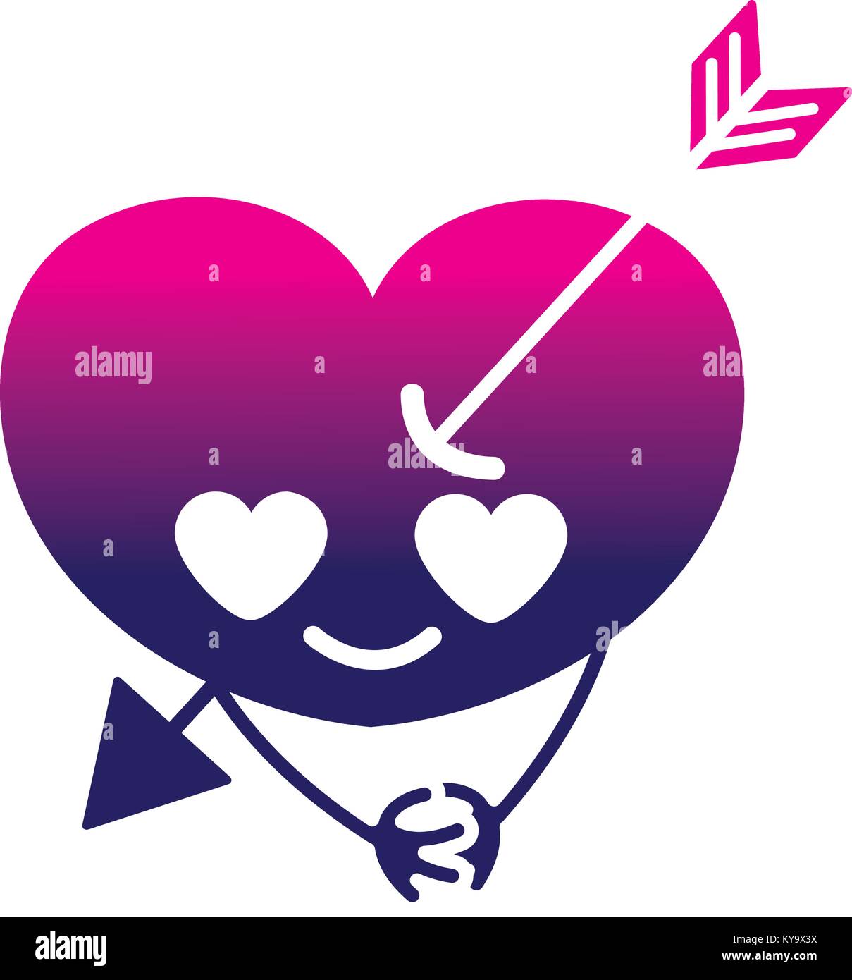 silhouette heart with arrow in love kawaii and arms Stock Vector Image ...