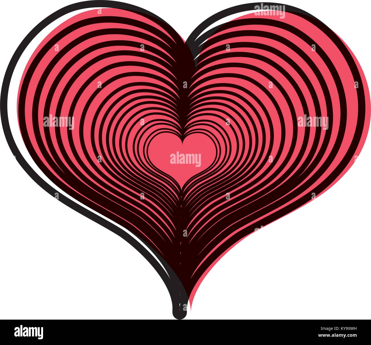 color heart love with engraving design decoration Stock Vector