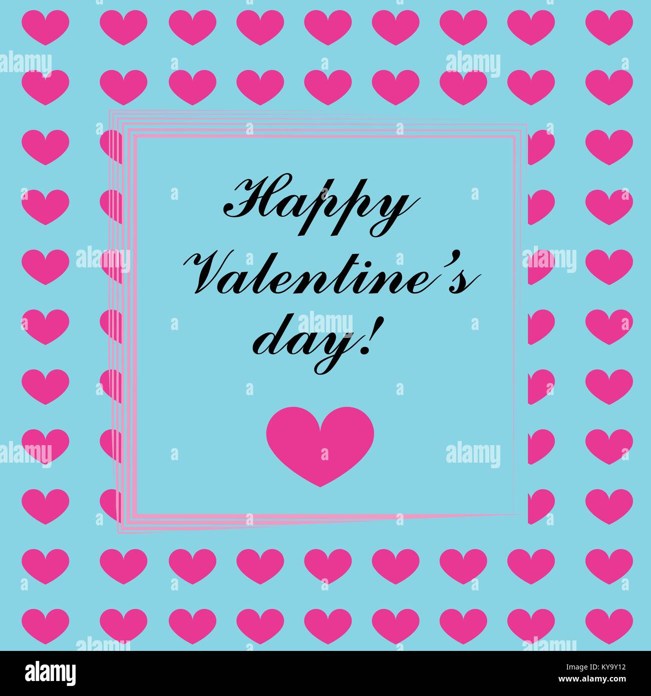 happy Valentines day card illustration with pink hearts Stock Vector ...