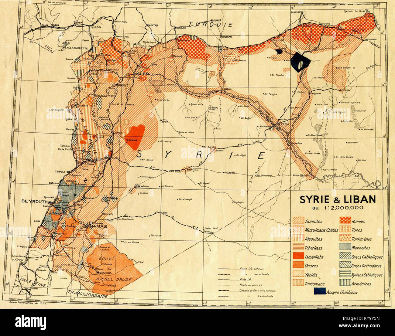 Une Carte Des Communautes Religieuses Et Ethniques De La Syrie Et Du Liban 1935 Stock Photo Alamy