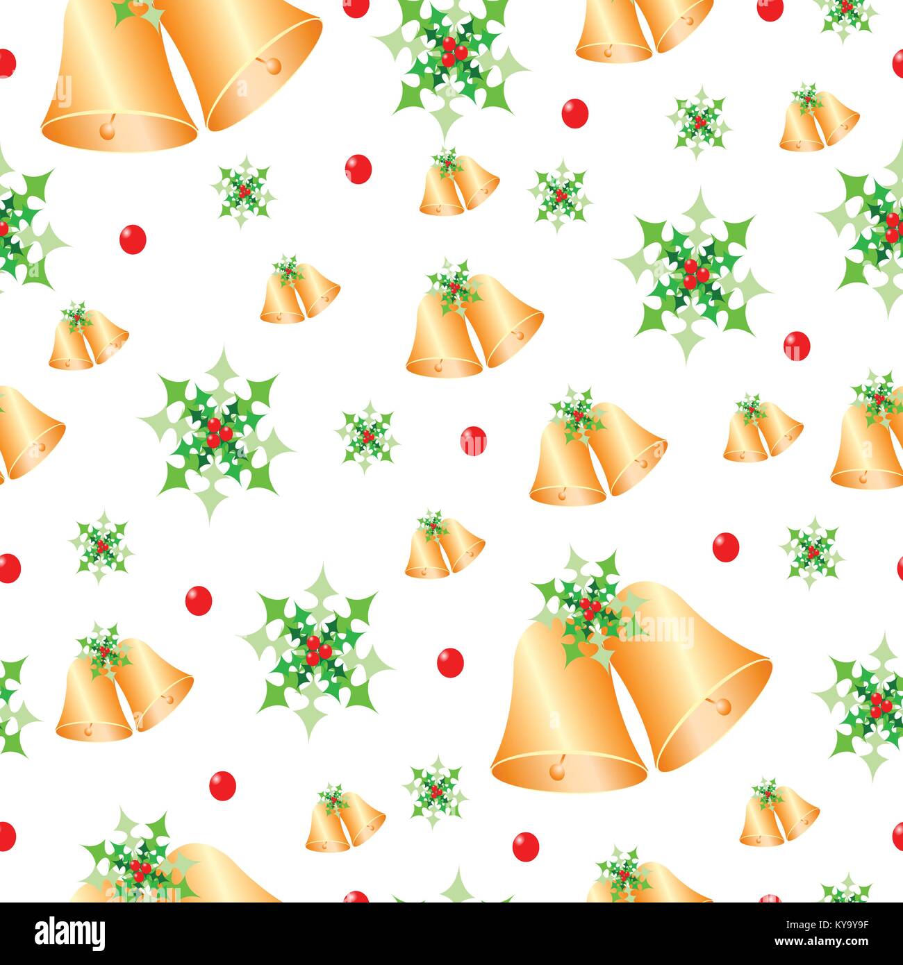 seamless pattern with Christmas bells and mistletoe Stock Vector Image ...