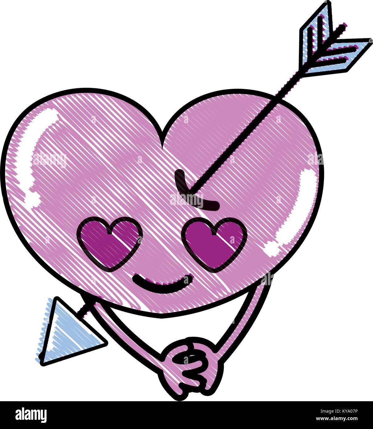 grated heart with arrow in love kawaii and arms Stock Vector Image ...