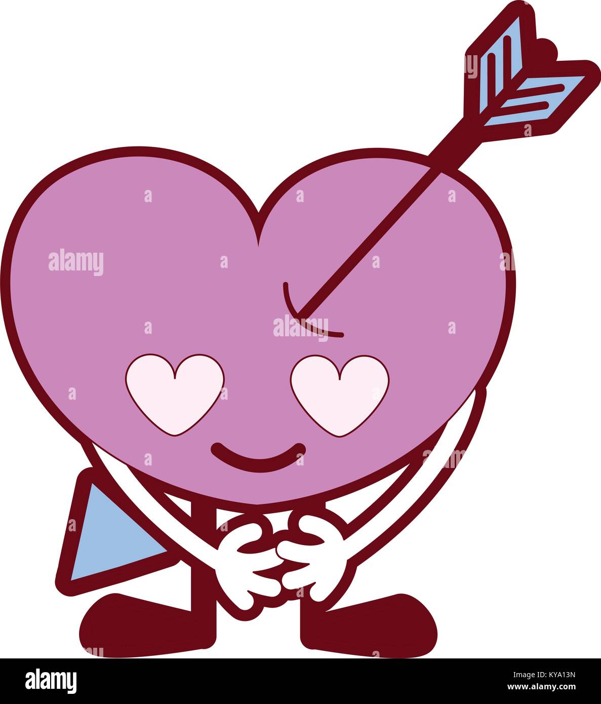 line color heart with arrow in love kawaii with arms and legs Stock ...