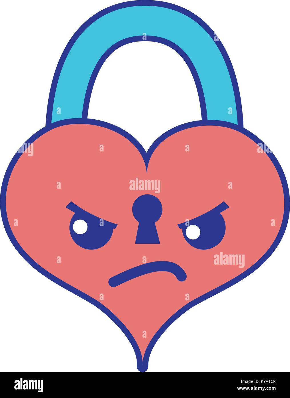 full color angry heart padlock kawaii personage Stock Vector Image ...