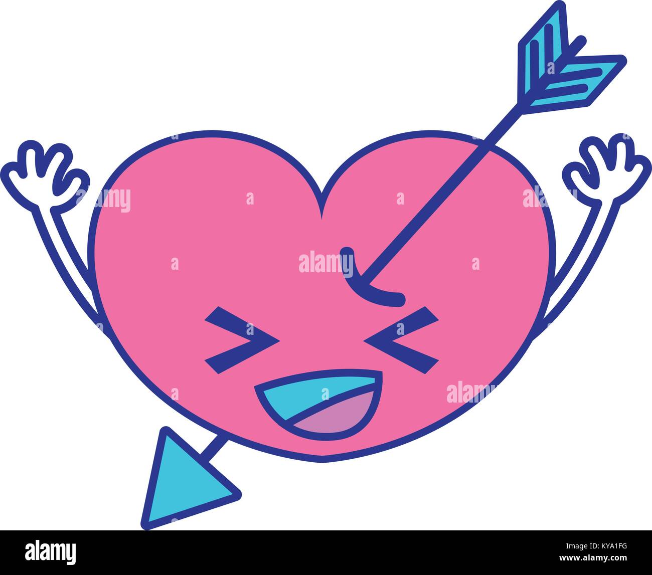full color happy heart with arrow kawaii and arms Stock Vector Image ...