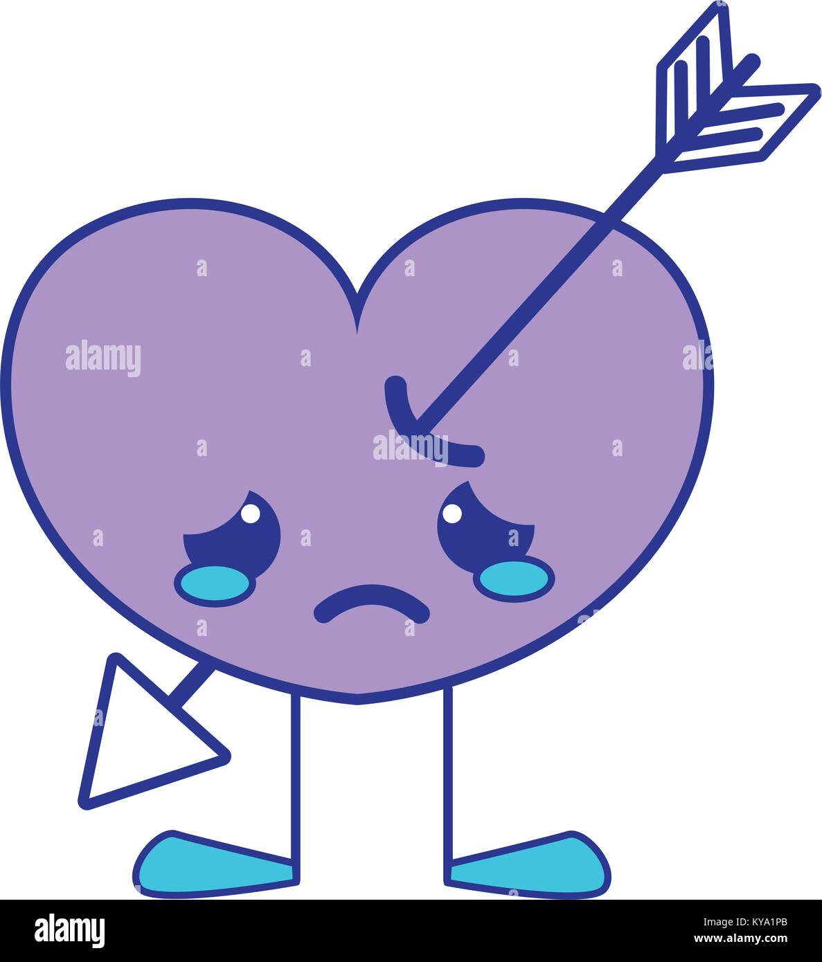 full color crying heart with arrow kawaii and legs Stock Vector Image ...