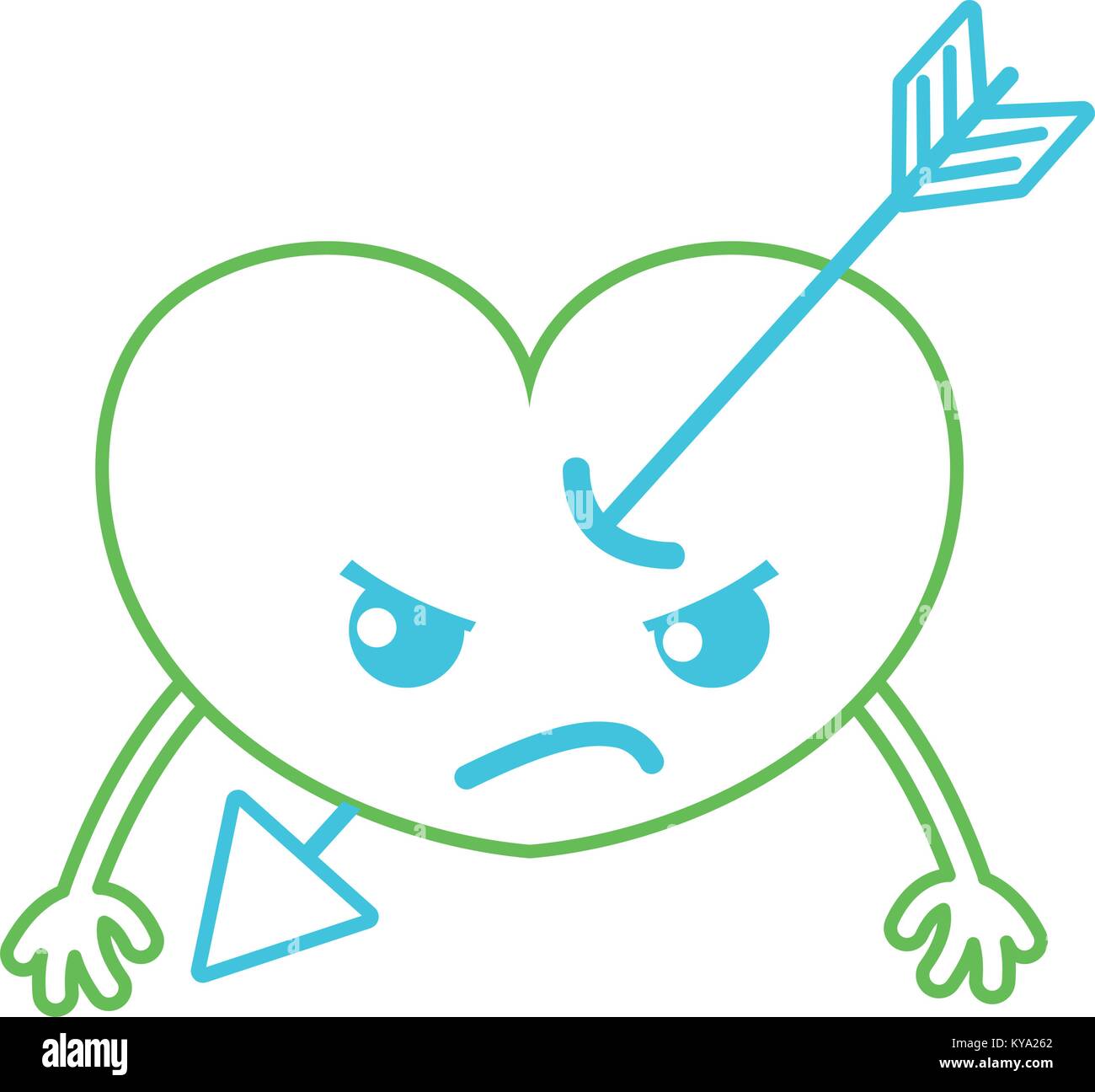 color line angry heart with arrow kawaii and arms Stock Vector Image ...