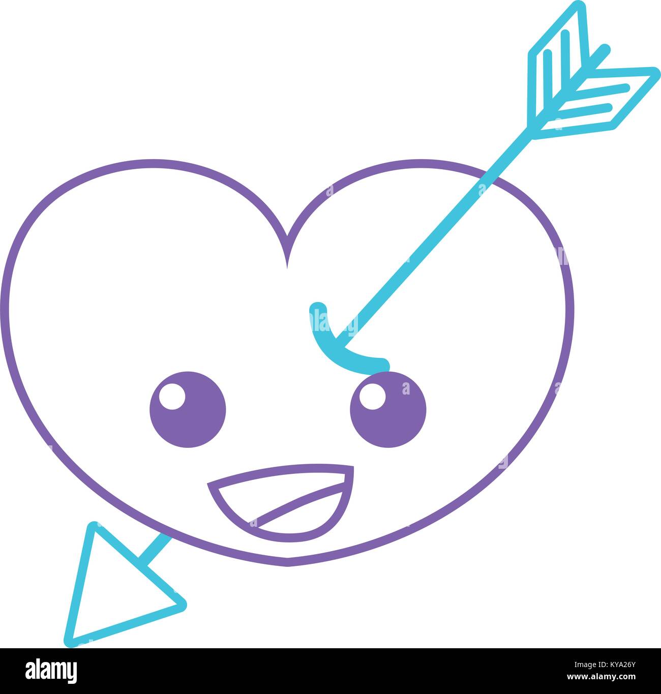 color line happy heart with arrow kawaii character Stock Vector Image ...