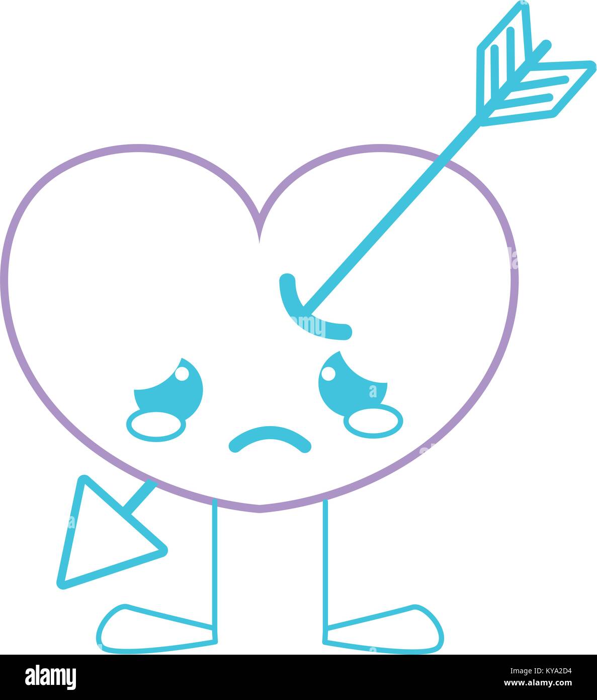 color line crying heart with arrow kawaii and legs Stock Vector Image ...