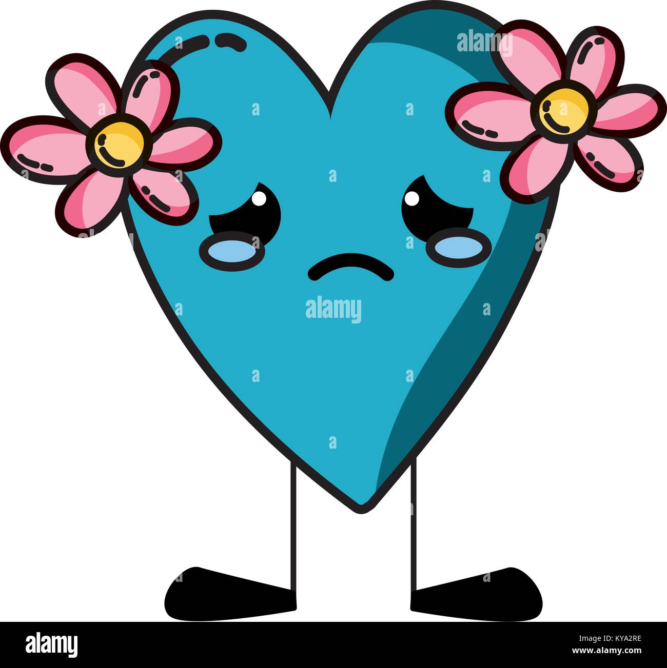 crying heart with flowers kawaii and legs Stock Vector Image & Art - Alamy