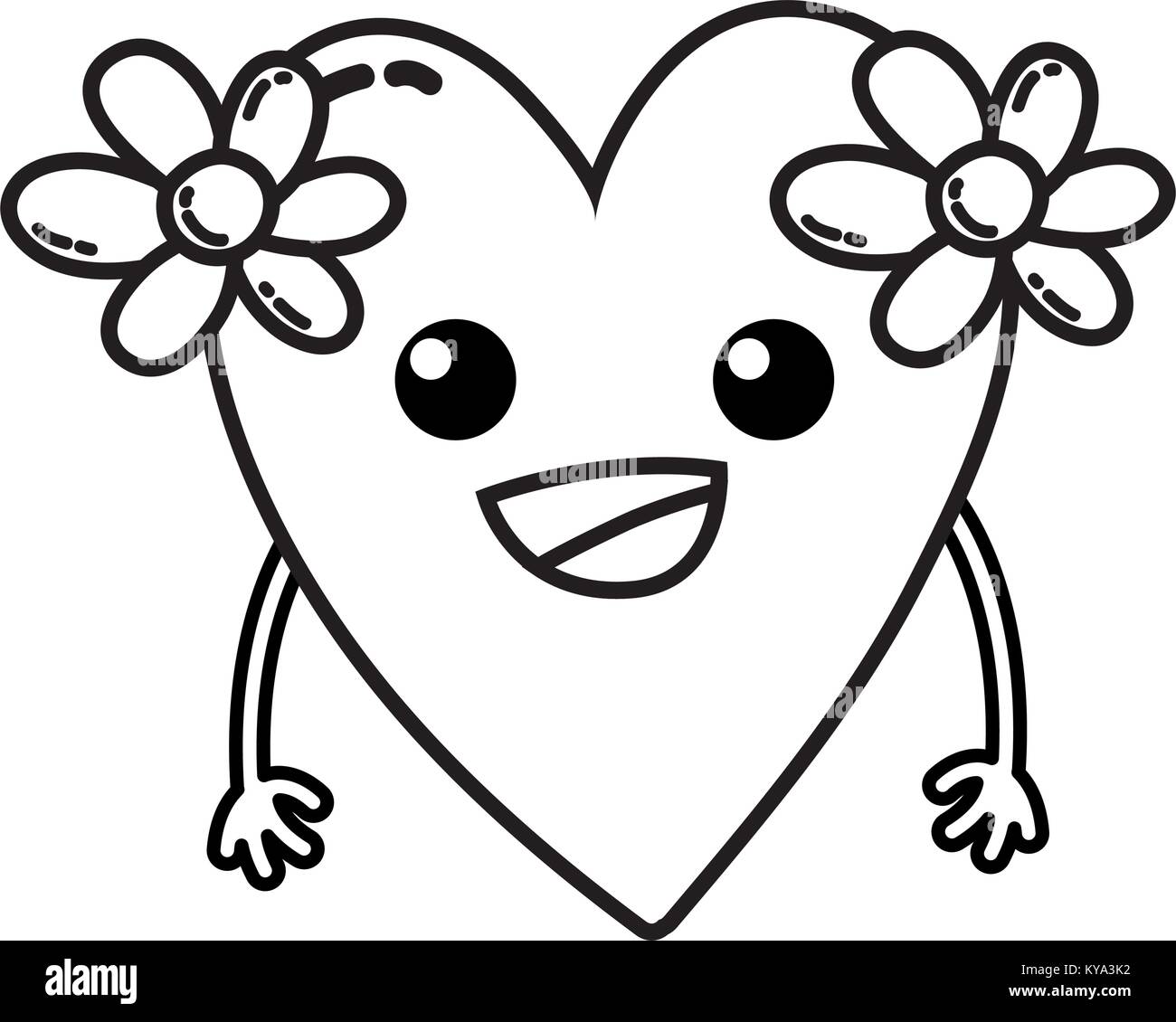 line happy heart with flowers kawaii with arms Stock Vector Image & Art ...