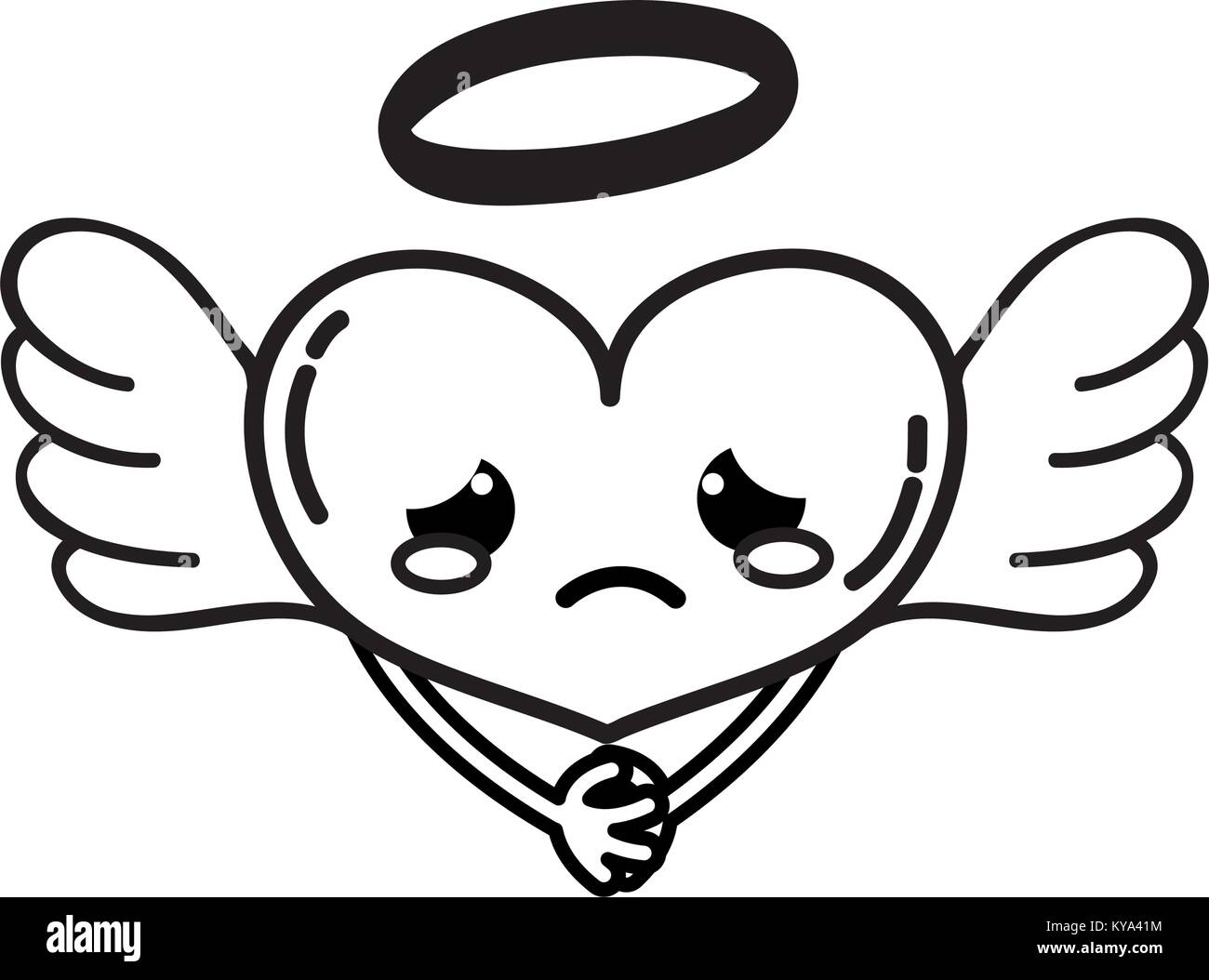 line crying heart angel kawaii with arms Stock Vector Image & Art - Alamy