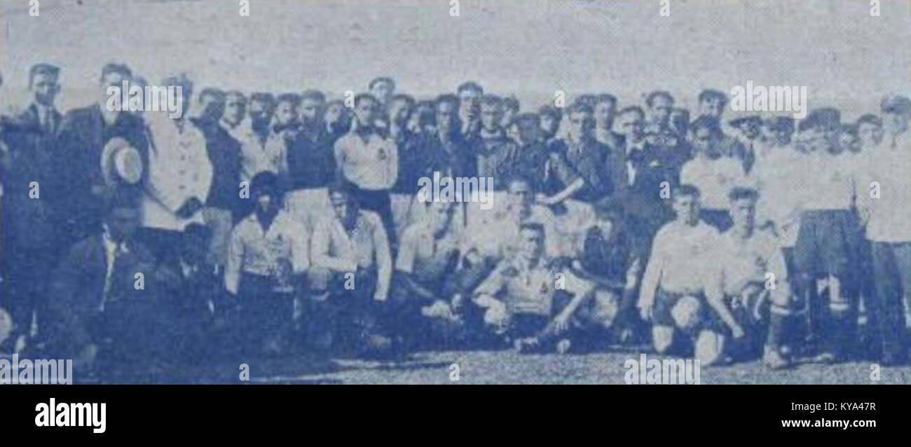 Photo of Samsunspor and Hamidiye Kruvazır football players, taken in 1936, capturing an important moment in Turkish football history. Stock Photo