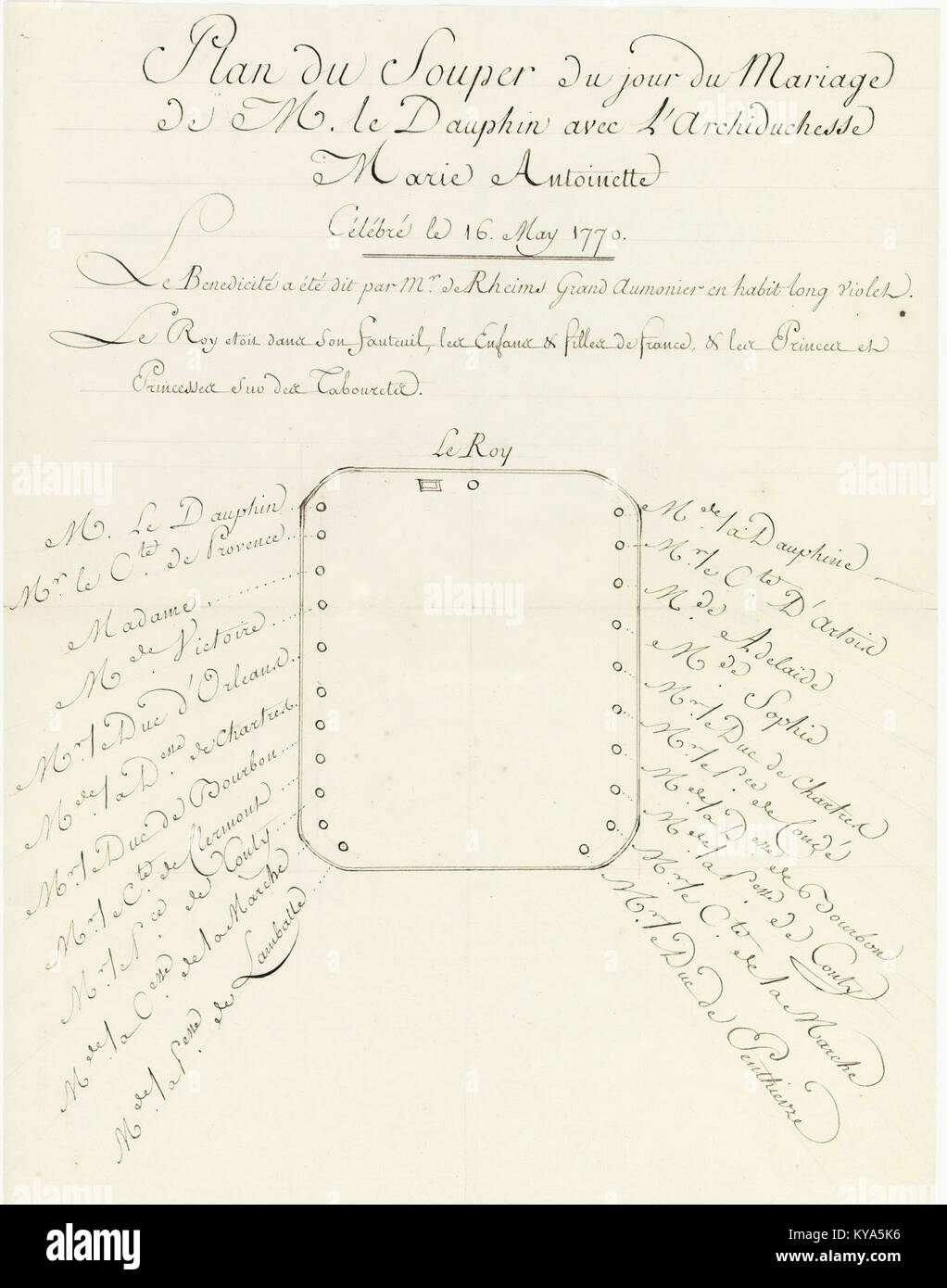Plan du souper du mariage de M. le Dauphin avec l’Archiduchesse Marie-Antoinette 1 - Archives Nationales - K-147-14-2 Stock Photo
