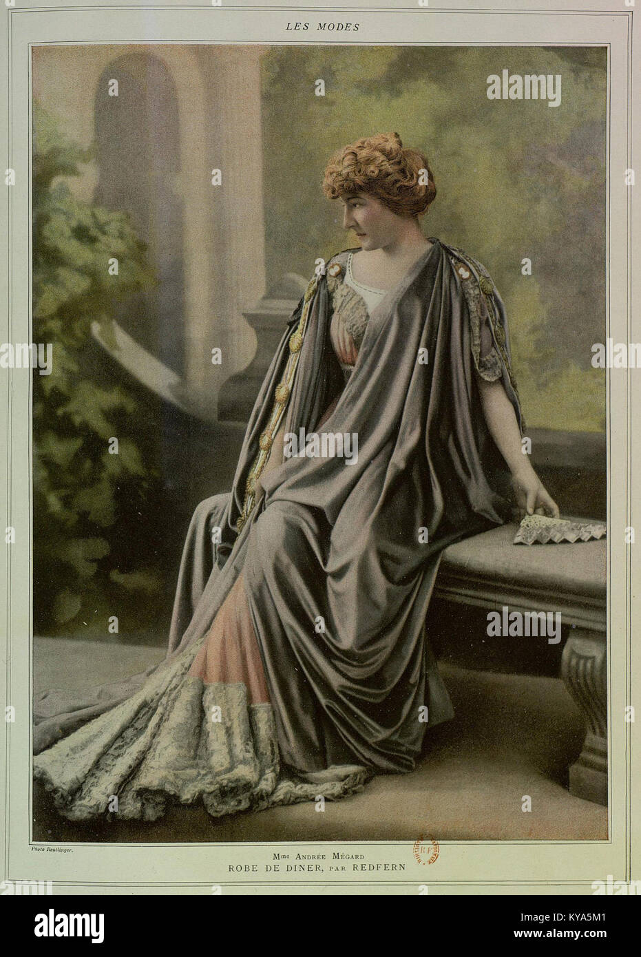 A 1907 dinner gown by the designer Redfern, showcasing early 20th-century fashion. The dress reflects the elegance and style of the period, a key example of haute couture from that era. Stock Photo