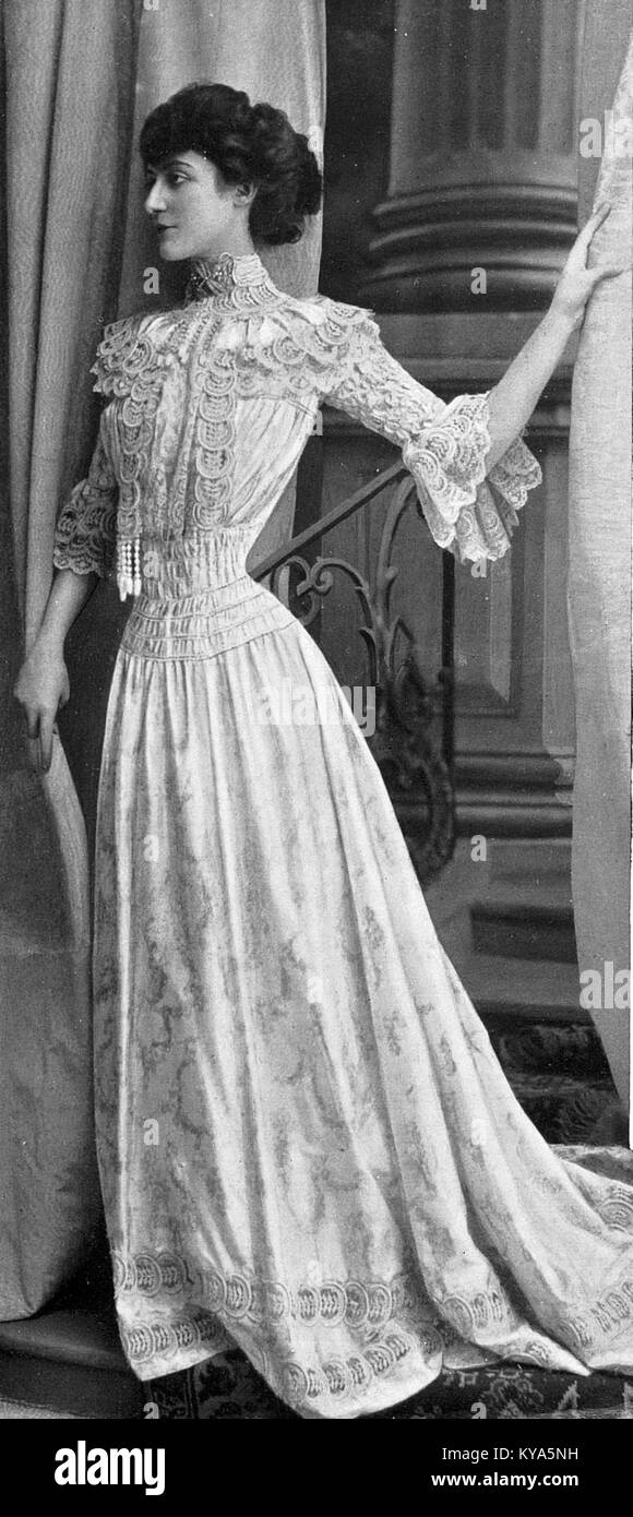This 1902 fashion illustration features a dinner dress by Redfern ...