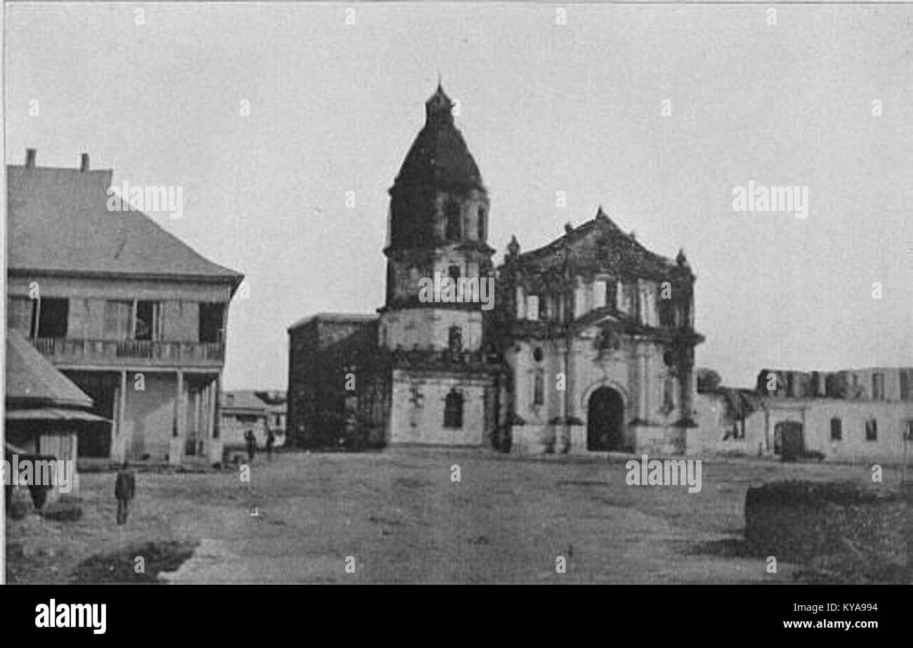 The burnt ruins of the San Fernando Church, Pampanga in 1899. Stock Photo