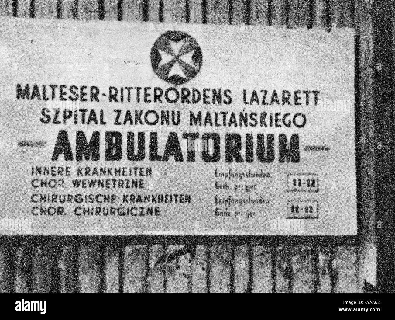 Tablica Szpital Maltański w Warszawie Stock Photo