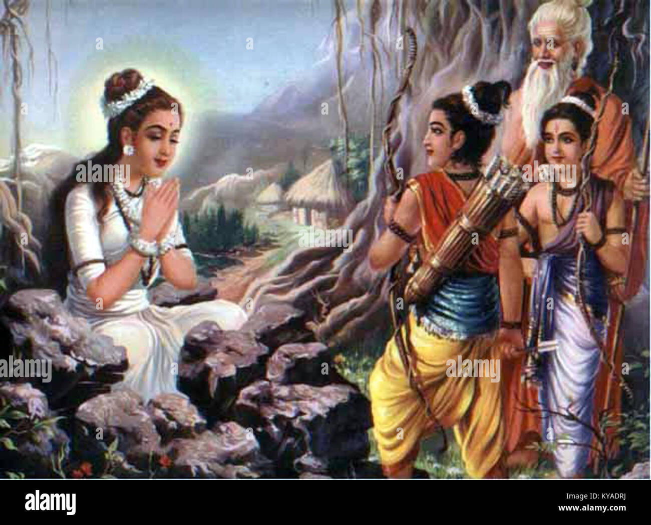 Early 20th-century print depicting Ahalya’s release from a curse in ...
