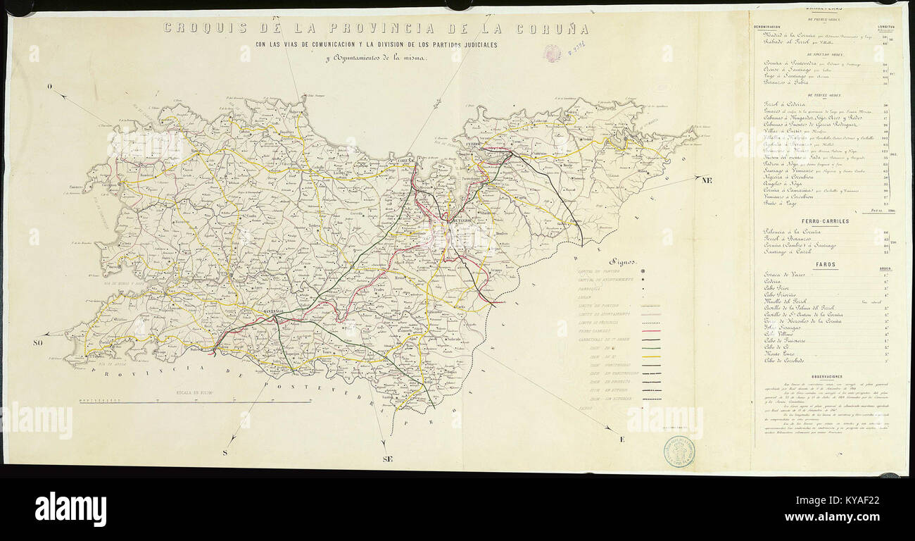 Provincia da Coruña divida en partidos xudiciais (1865) Stock Photo