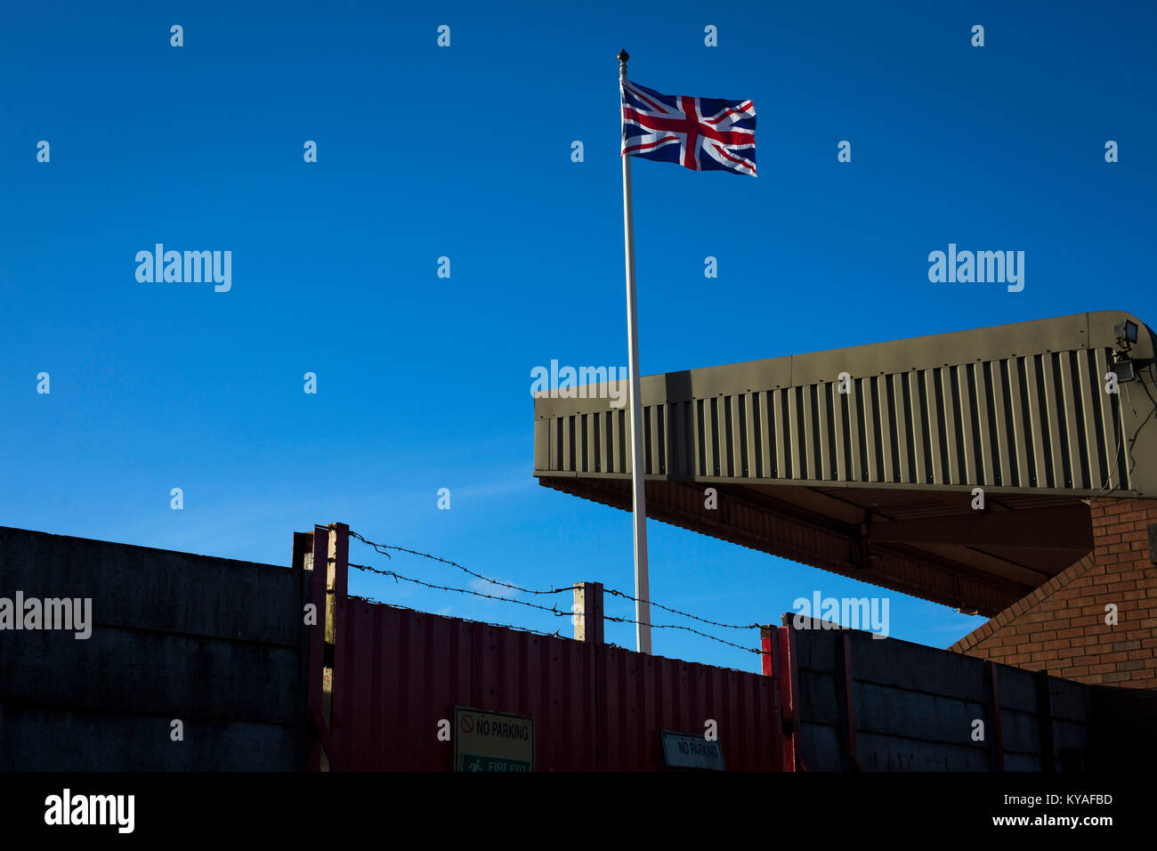 A Union Jack fog flying at Wincham Park, home of Witton Albion