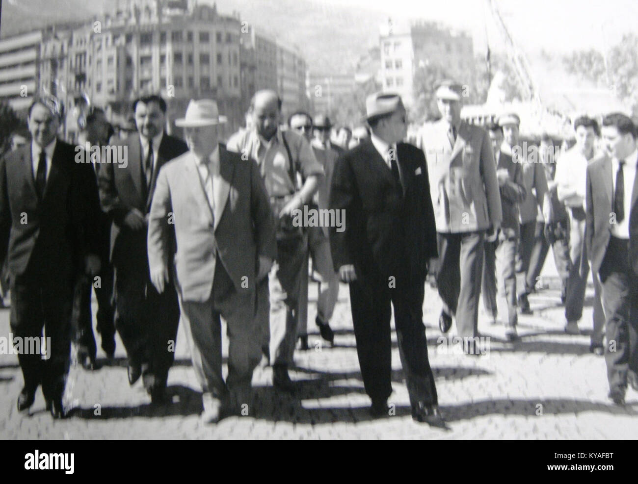 Tito, Khrushchev and Krste Crvenkovski at the 'Marshal Tito' Square Stock Photo