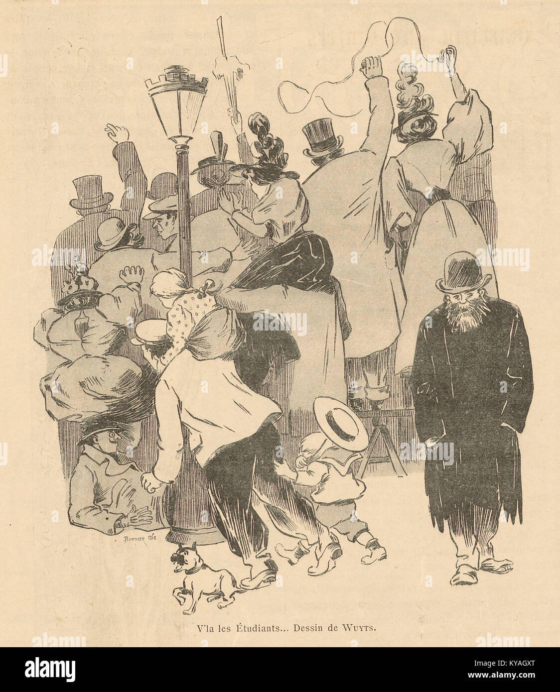 V'là les Etudiants - Dessin de Wuyts - Au Quartier latin, organe de la cavalcade des étudiants - Paris 1897 Stock Photo