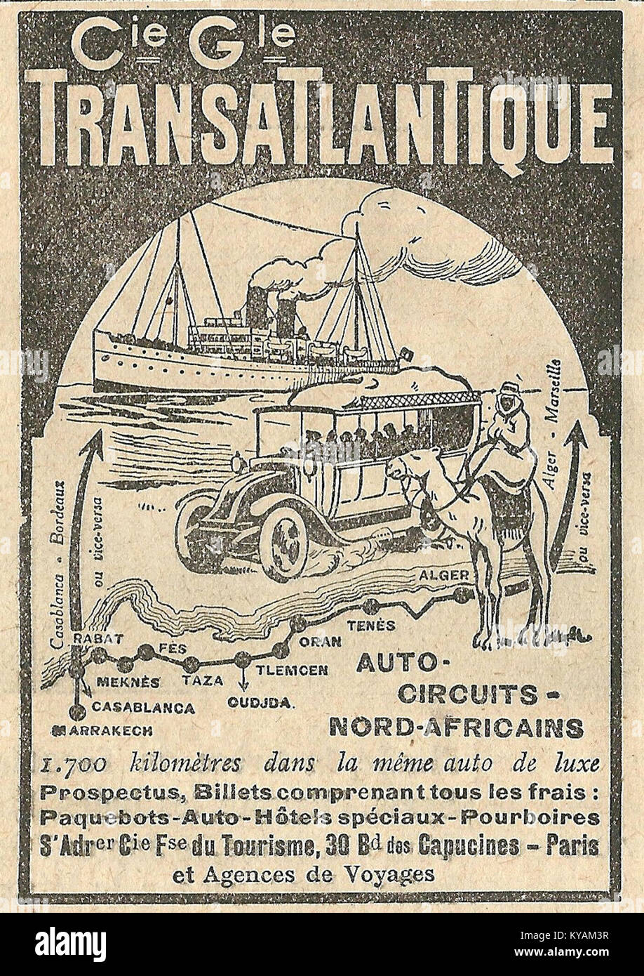 c.1920 tourisme auto-circuit nord-Africain Cie. Gle. Transatlantique c.1920 tourisme auto-circuit nord-Africain Cie. Gle. Transatlantique