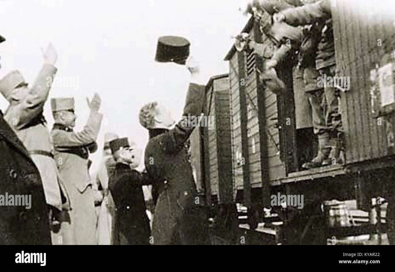A photograph depicting the departure of soldiers from the 26th Infantry ...