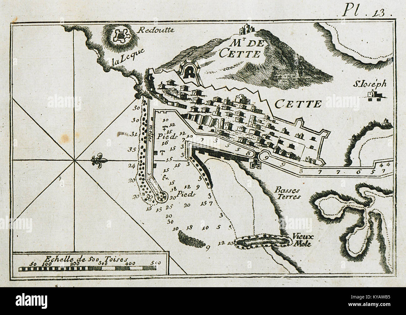 Map of the port of Sète in Languedoc, France - Roux Joseph - 1804 Stock ...