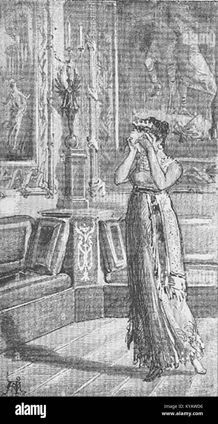 María Luisa de Parma llorando. Ilustración de 'La corte de Carlos IV' de Galdós Stock Photo