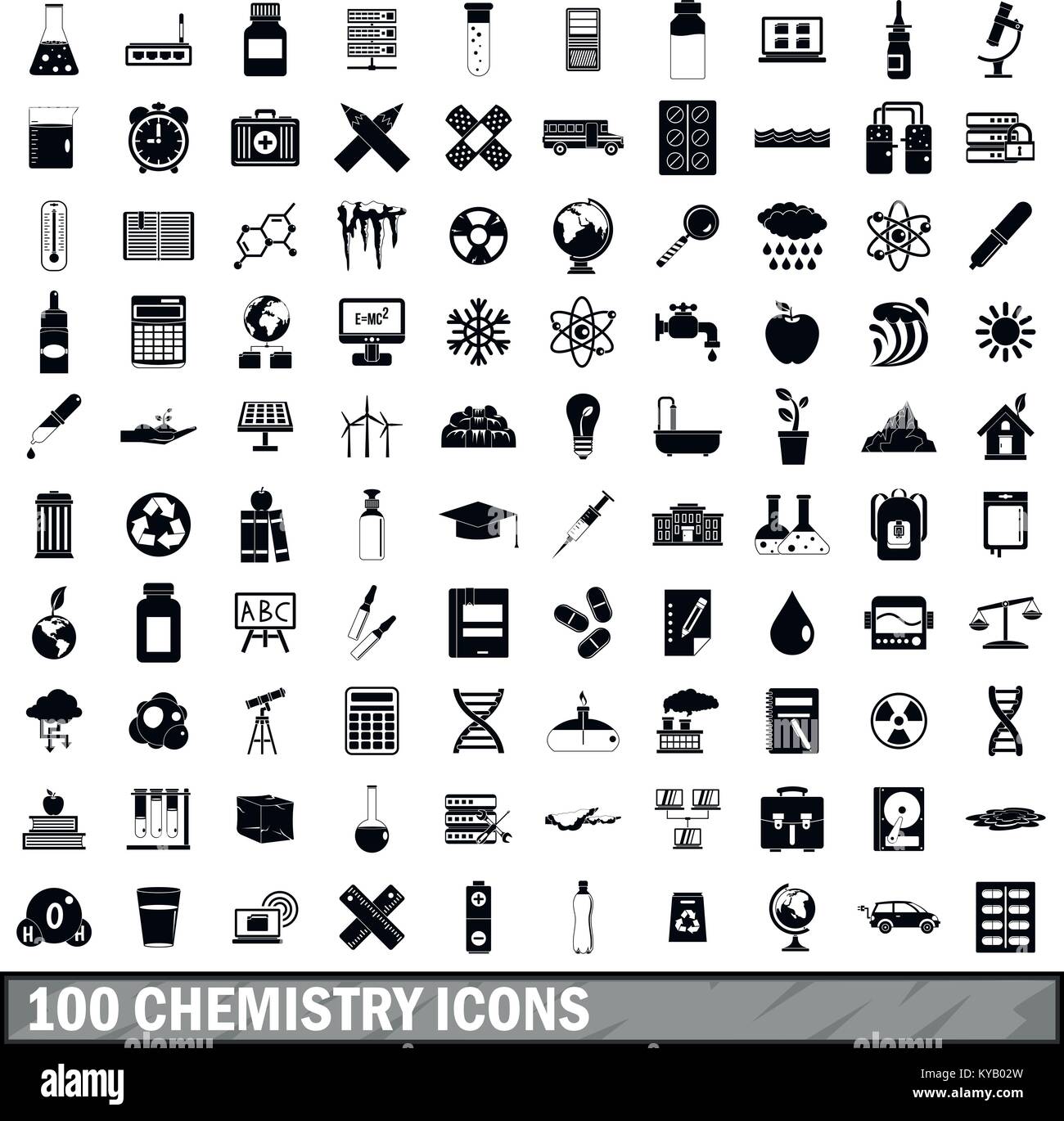 100 chemistry icons set in simple style for any design vector ...