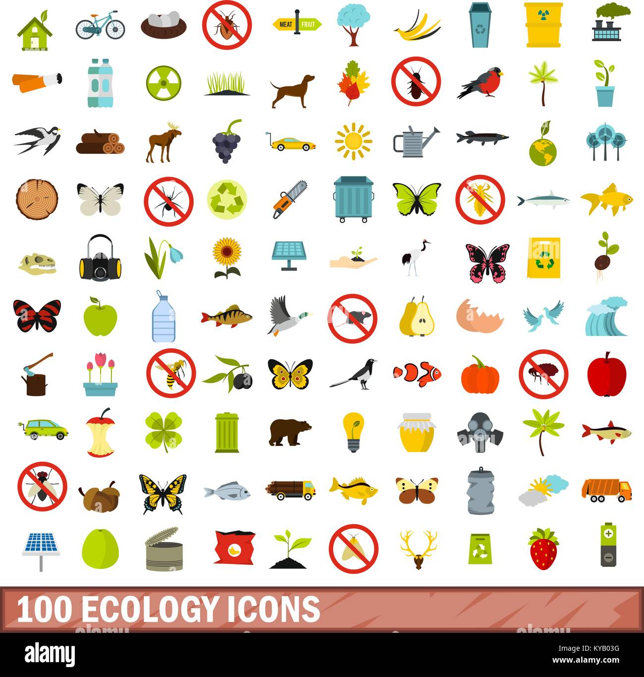 100 ecology icons set in flat style for any design vector illustration ...