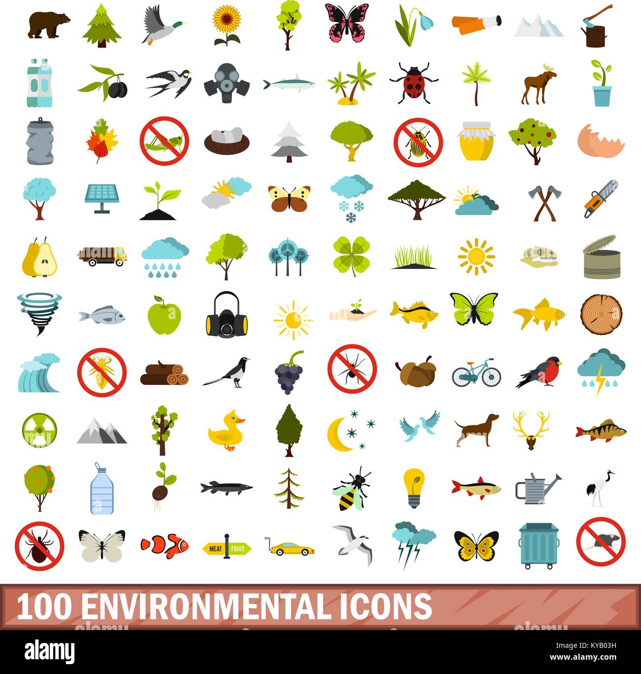 100 environmental icons set in flat style for any design vector ...