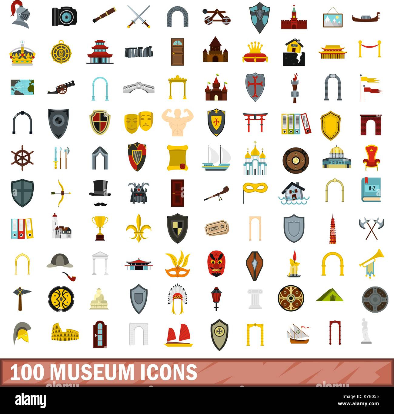 100 museum icons set in flat style for any design vector illustration ...