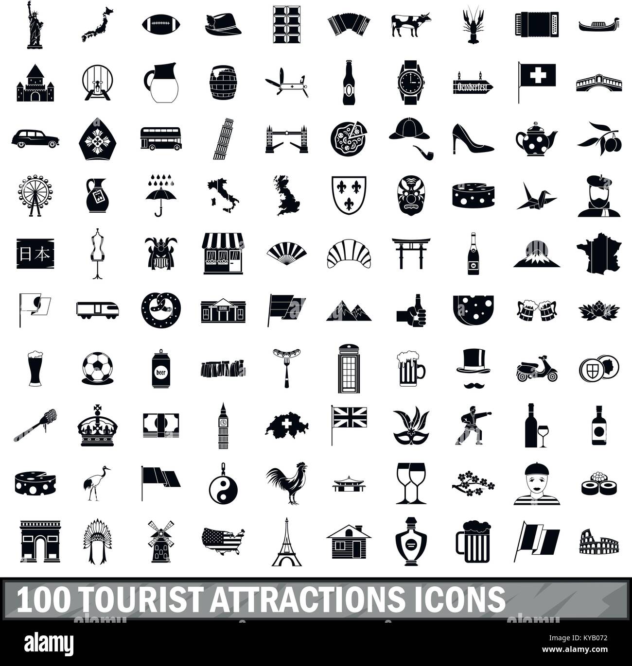 100 tourist attractions icons set in simple style for any design vector ...