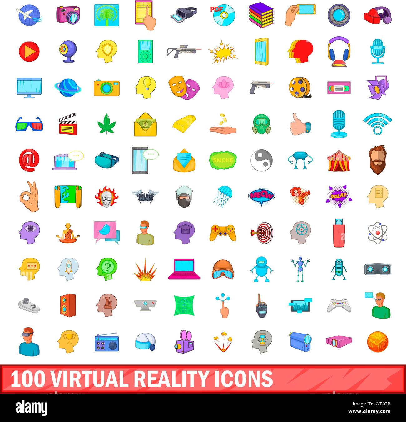 100 virtual reality icons set in cartoon style for any design vector ...