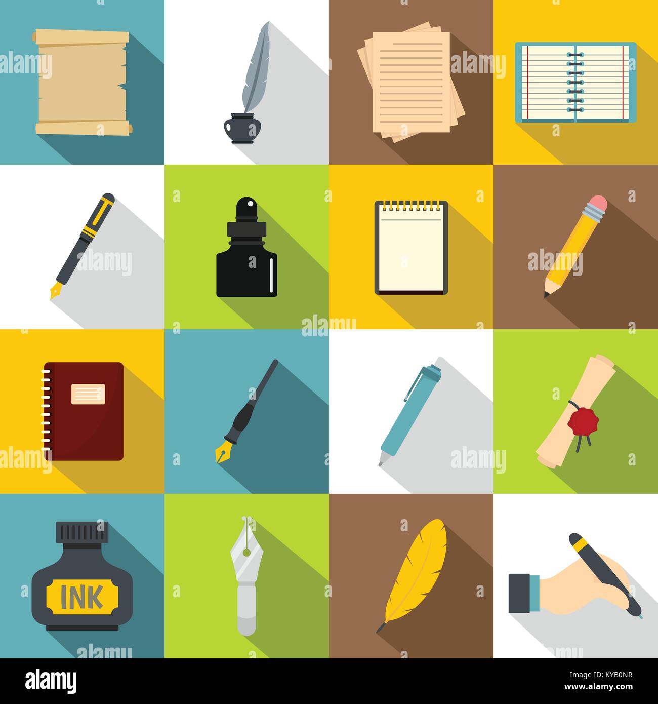 Writing icons set items. Flat illustration of 16 writing items vector ...