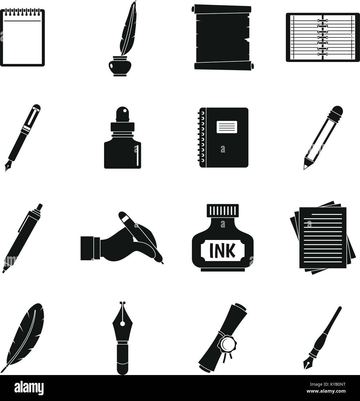 Writing icons set items. Simple illustration of 16 writing items vector ...
