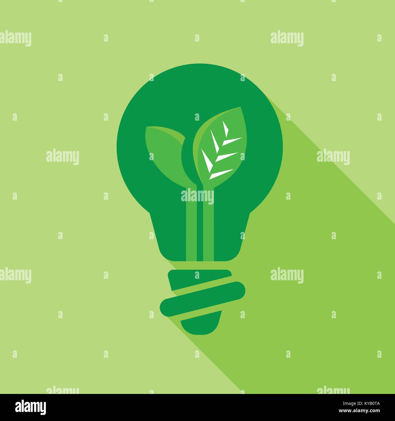 Green light bulb with leaf inside icon. Flat illustration of green ...