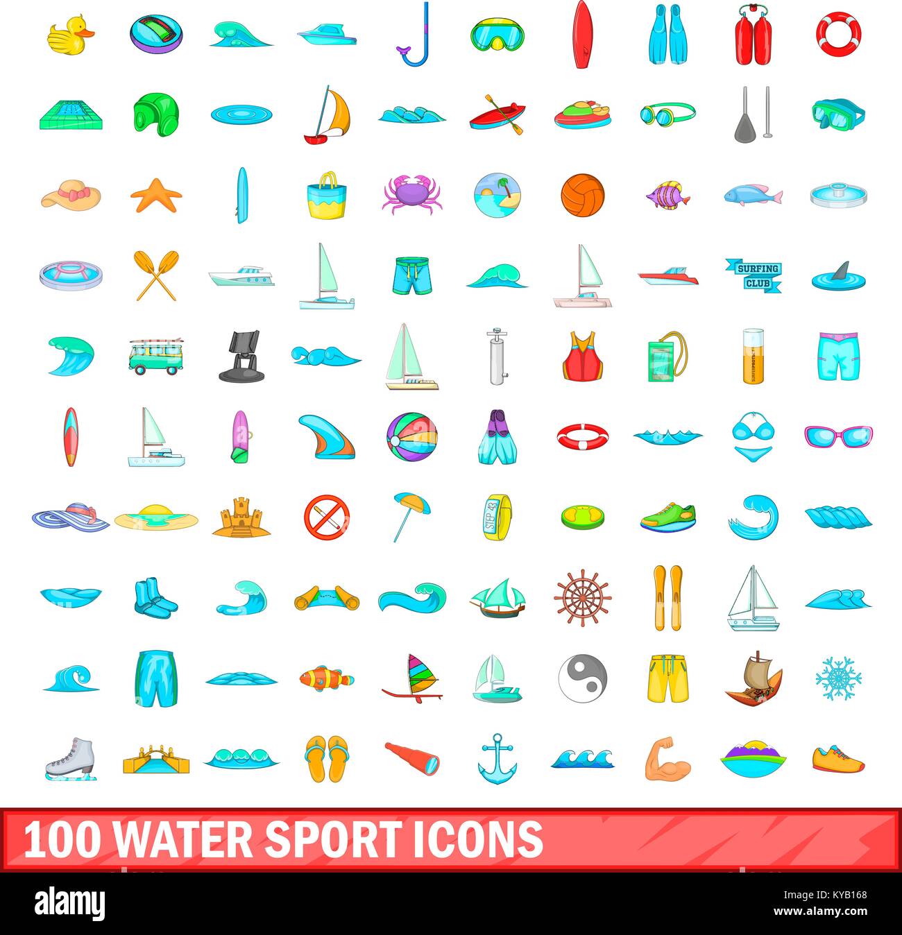 100 water sport icons set in cartoon style for any design vector ...