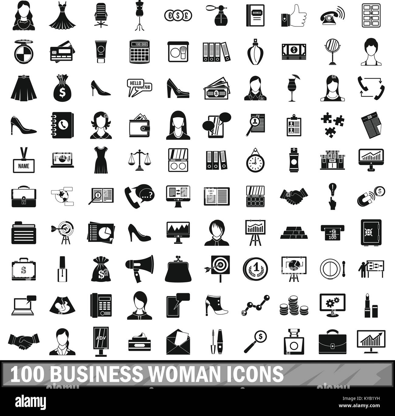 100 business woman icons set in simple style for any design vector ...
