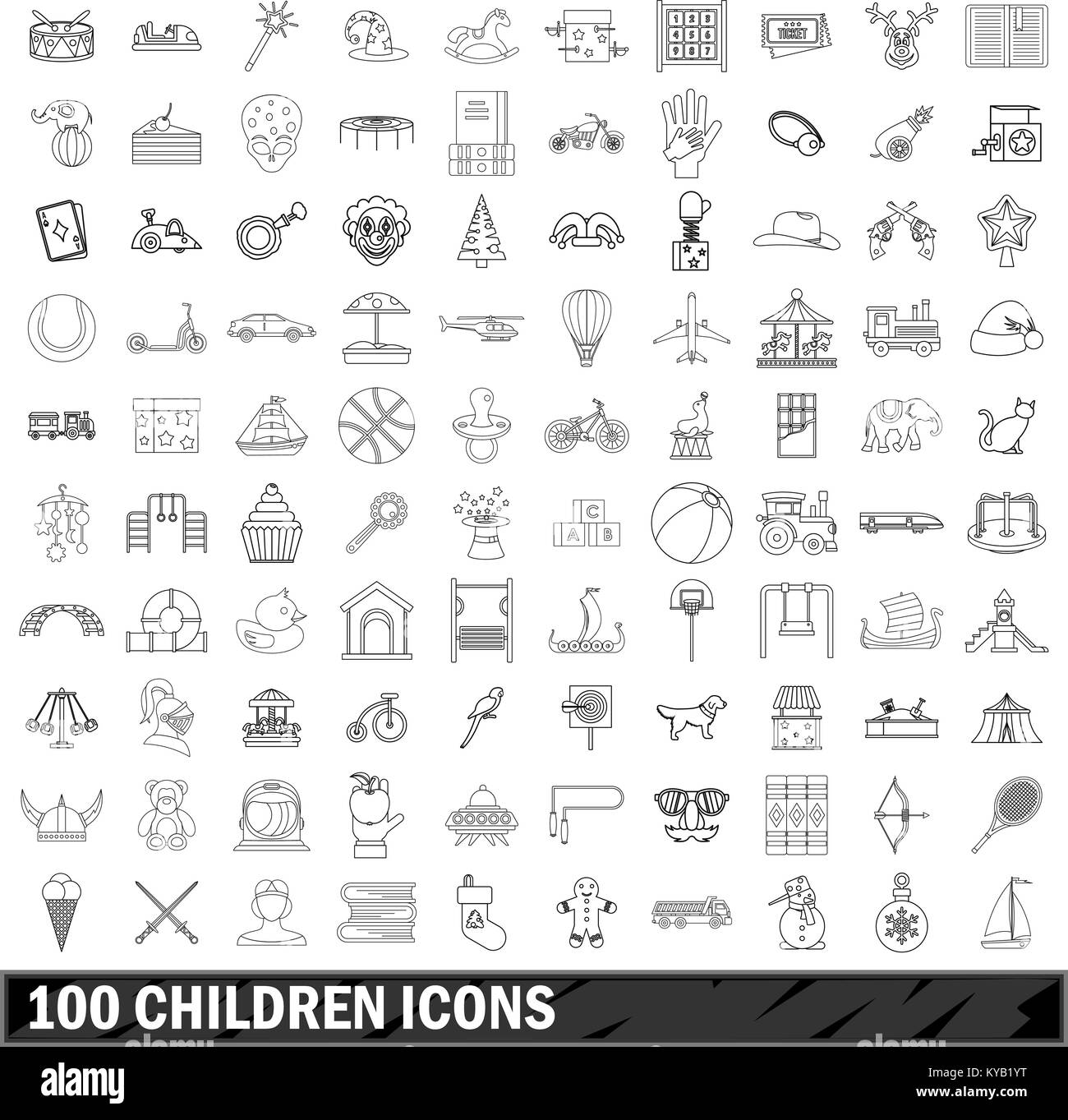 100 children icons set in outline style for any design vector illustration Stock Vector