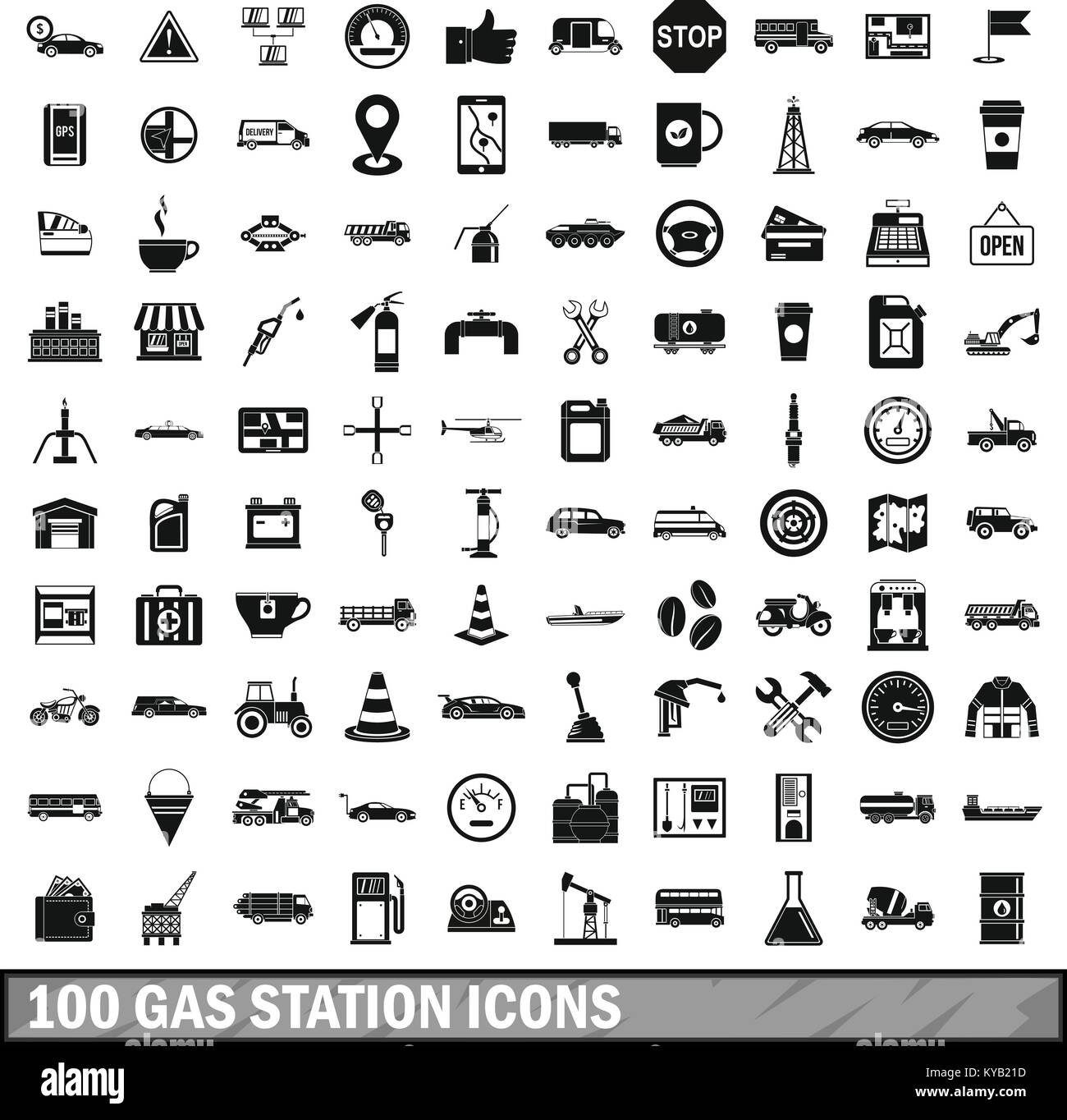 100 gas station icons set in simple style for any design vector illustration Stock Vector