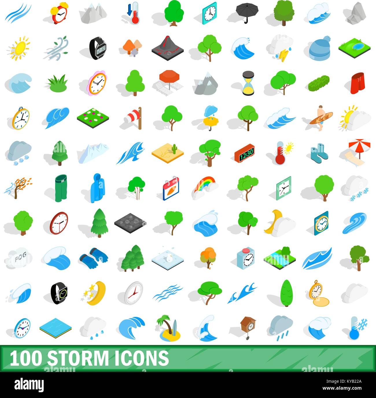 100 storm icons set in isometric 3d style for any design vector ...